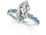 White gold Marquise Cut Diamond Side Stone Solitaire Ring with Round with Aquamarine side stone and Four-Prong Setting_1