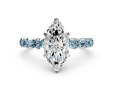White gold Marquise Cut Diamond Side Stone Solitaire Ring with Round with Aquamarine side stone and Four-Prong Setting_12