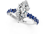 White gold Marquise Cut Diamond Side Stone Solitaire Ring with Round with Blue Sapphire side stone and Four-Prong Setting_1