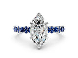 White gold Marquise Cut Diamond Side Stone Solitaire Ring with Round with Blue Sapphire side stone and Four-Prong Setting_12