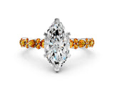 White gold Marquise Cut Diamond Side Stone Solitaire Ring with Round with Citrine side stone and Four-Prong Setting
