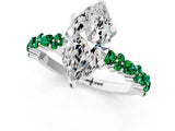 White gold Marquise Cut Diamond Side Stone Solitaire Ring with Round with Emerald side stone and Four-Prong Setting_1