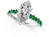 White gold Marquise Cut Diamond Side Stone Solitaire Ring with Round with Emerald side stone and Four-Prong Setting_1