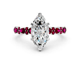 White gold Marquise Cut Diamond Side Stone Solitaire Ring with Round with Garnet side stone and Four-Prong Setting_12