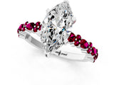 White gold Marquise Cut Diamond Side Stone Solitaire Ring with Round with Garnet side stone and Four-Prong Setting_13