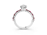 White gold Marquise Cut Diamond Side Stone Solitaire Ring with Round with Garnet side stone and Four-Prong Setting_3