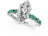 White gold Marquise Cut Diamond Side Stone Solitaire Ring with Round with Green Sapphire side stone and Four-Prong Setting_1