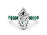White gold Marquise Cut Diamond Side Stone Solitaire Ring with Round with Green Sapphire side stone and Four-Prong Setting_12