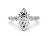 White gold Marquise Cut Diamond Side Stone Solitaire Ring with Round with Moissanite side stone and Four-Prong Setting