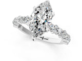 White gold Marquise Cut Diamond Side Stone Solitaire Ring with Round with Moissanite side stone and Four-Prong Setting_1
