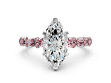 White gold Marquise Cut Diamond Side Stone Solitaire Ring with Round with Morganite side stone and Four-Prong Setting