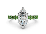 White gold Marquise Cut Diamond Side Stone Solitaire Ring with Round with Peridot side stone and Four-Prong Setting_12