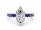 White gold Marquise Cut Diamond Side Stone Solitaire Ring with Round with Tanzanite side stone and Four-Prong Setting_12