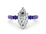White gold Marquise Cut Diamond Side Stone Solitaire Ring with Round with Tanzanite side stone and Four-Prong Setting_6
