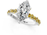 White gold Marquise Cut Diamond Side Stone Solitaire Ring with Round with Yellow Sapphire side stone and Four-Prong Setting_1
