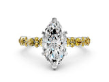 White gold Marquise Cut Diamond Side Stone Solitaire Ring with Round with Yellow Sapphire side stone and Four-Prong Setting