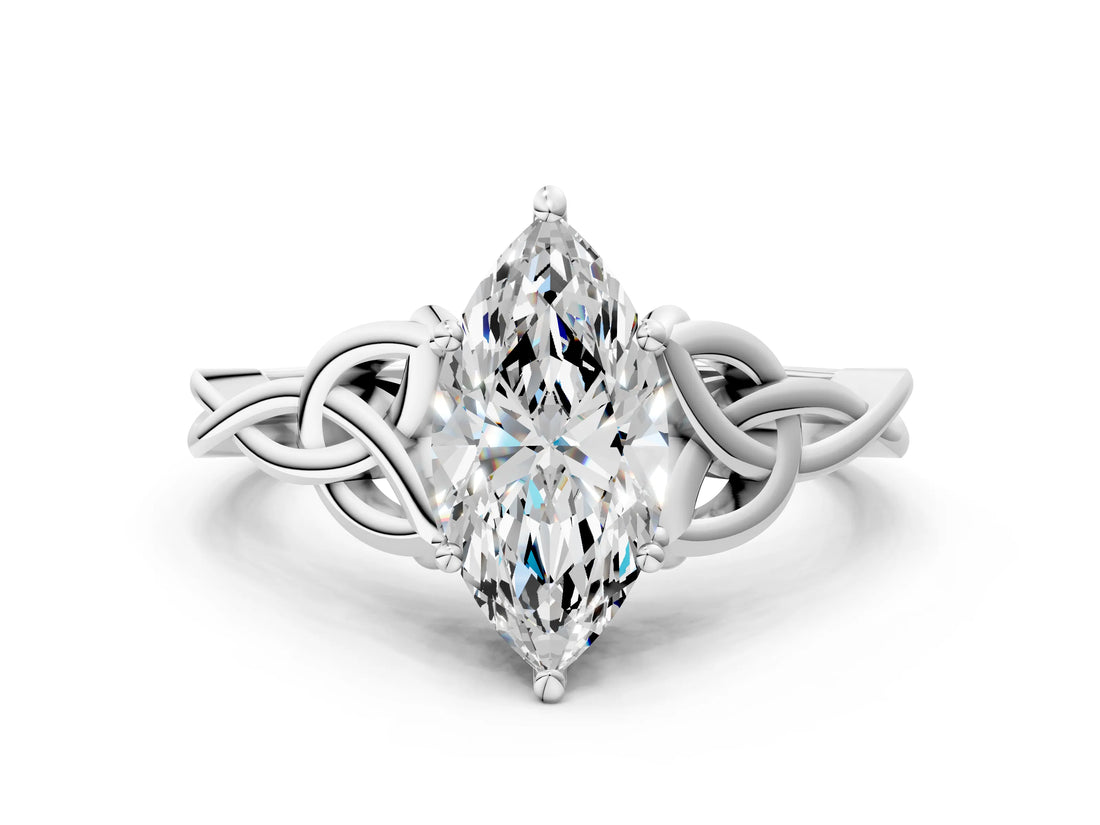 White gold Marquise Cut Diamond Solitaire Celtic Knot Ring with Four-Prong Setting_95