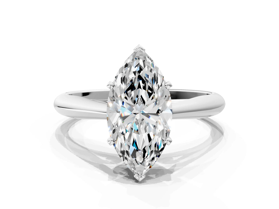 White gold Marquise Cut Diamond Solitaire Engagement Ring with Cathedral Setting and Four-Prong Mount_305