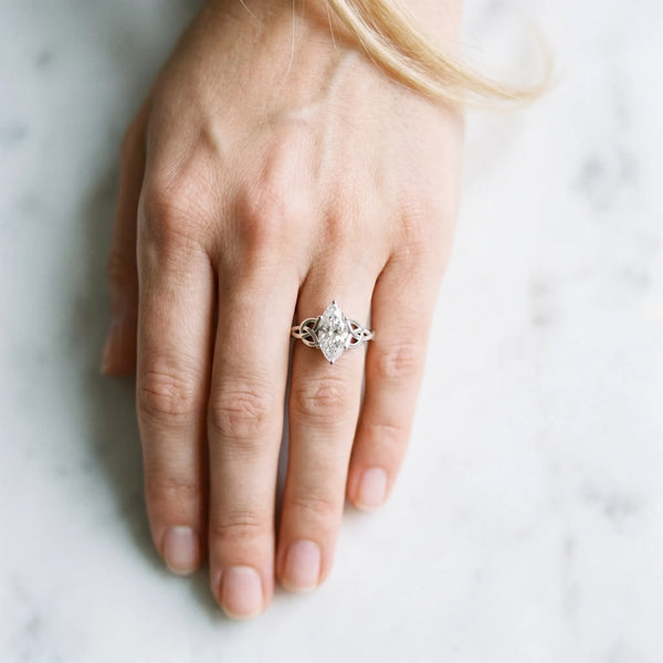 Sterling Silver Marquise Celtic Knot Solitaire Engagement Ring Setting with Open Knot Shoulders