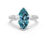 White gold Marquise Cut Diamond Solitaire Engagement Ring with Pavé Band and Four-Prong Setting