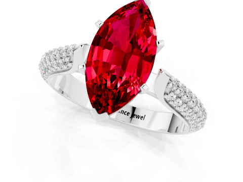 White gold Marquise Cut Diamond Solitaire Engagement Ring with Pavé Band and Four-Prong Setting_1