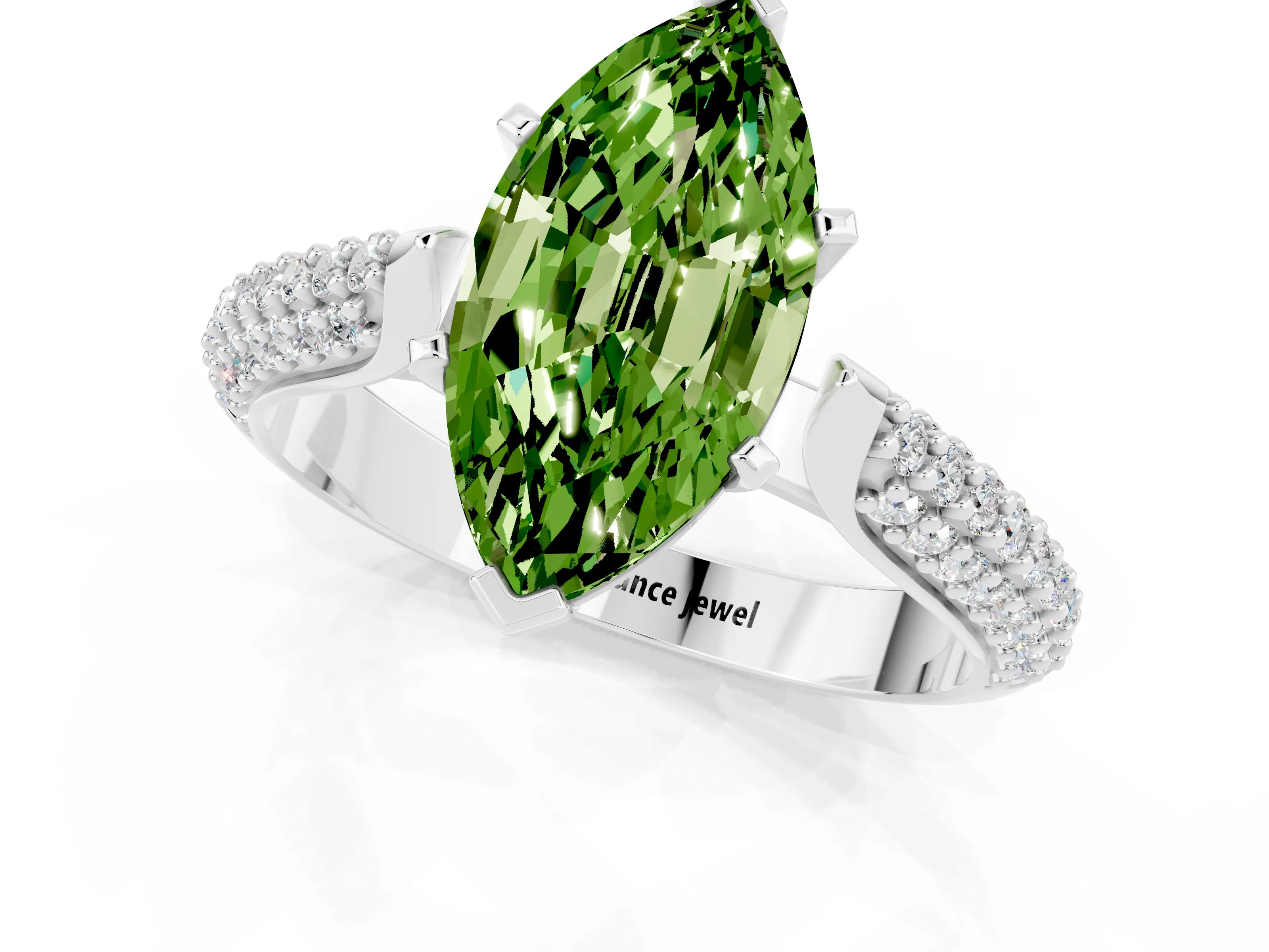 White gold Marquise Cut Diamond Solitaire Engagement Ring with Pavé Band and Four-Prong Setting_1
