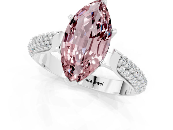 Platinum Marquise Cut Diamond Solitaire Engagement Ring with Pavé Band and Four-Prong Setting