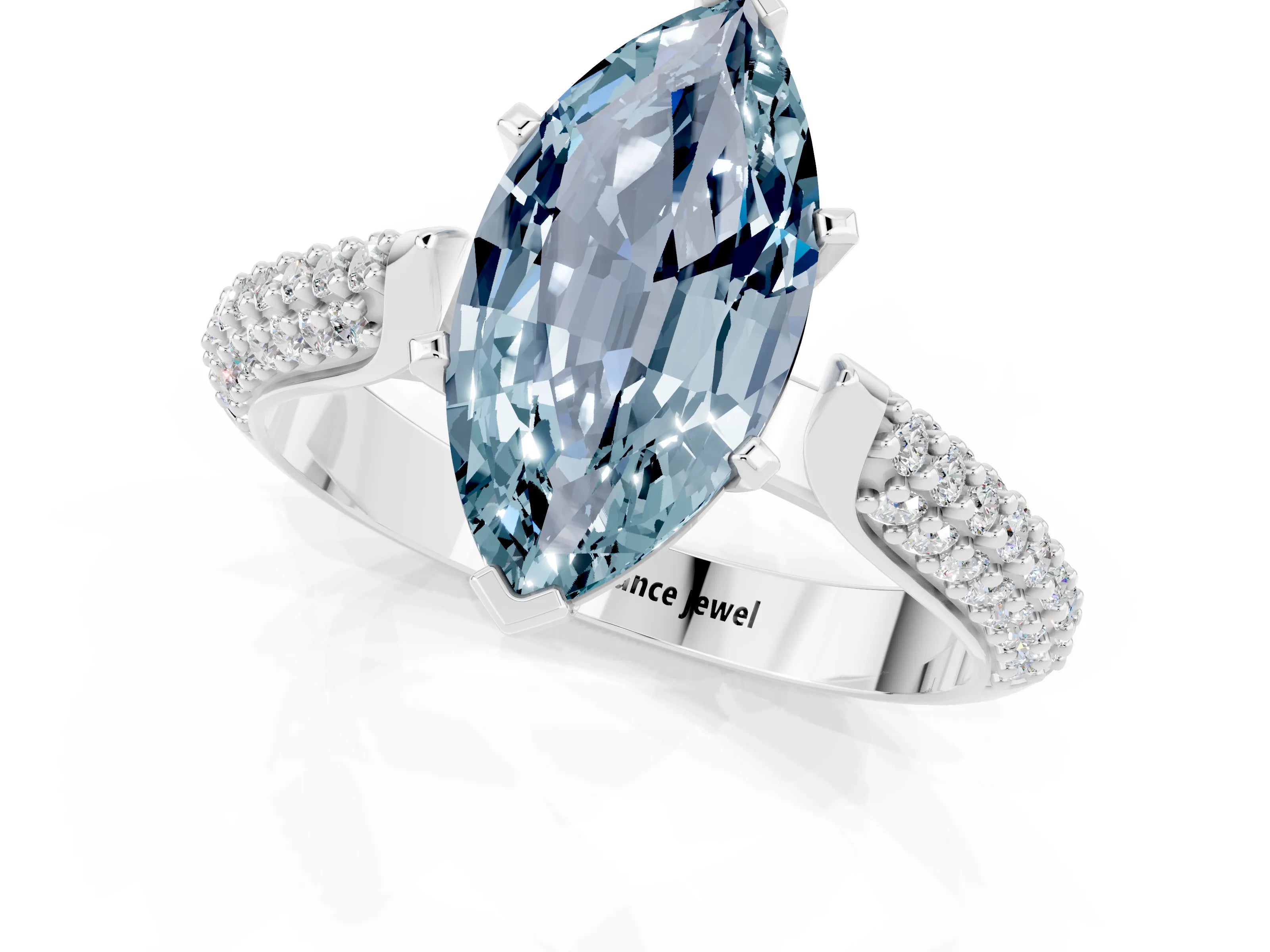 White gold Marquise Cut Diamond Solitaire Engagement Ring with Pavé Band and Four-Prong Setting_1