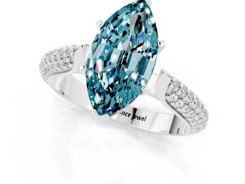 White gold Marquise Cut Diamond Solitaire Engagement Ring with Pavé Band and Four-Prong Setting_1