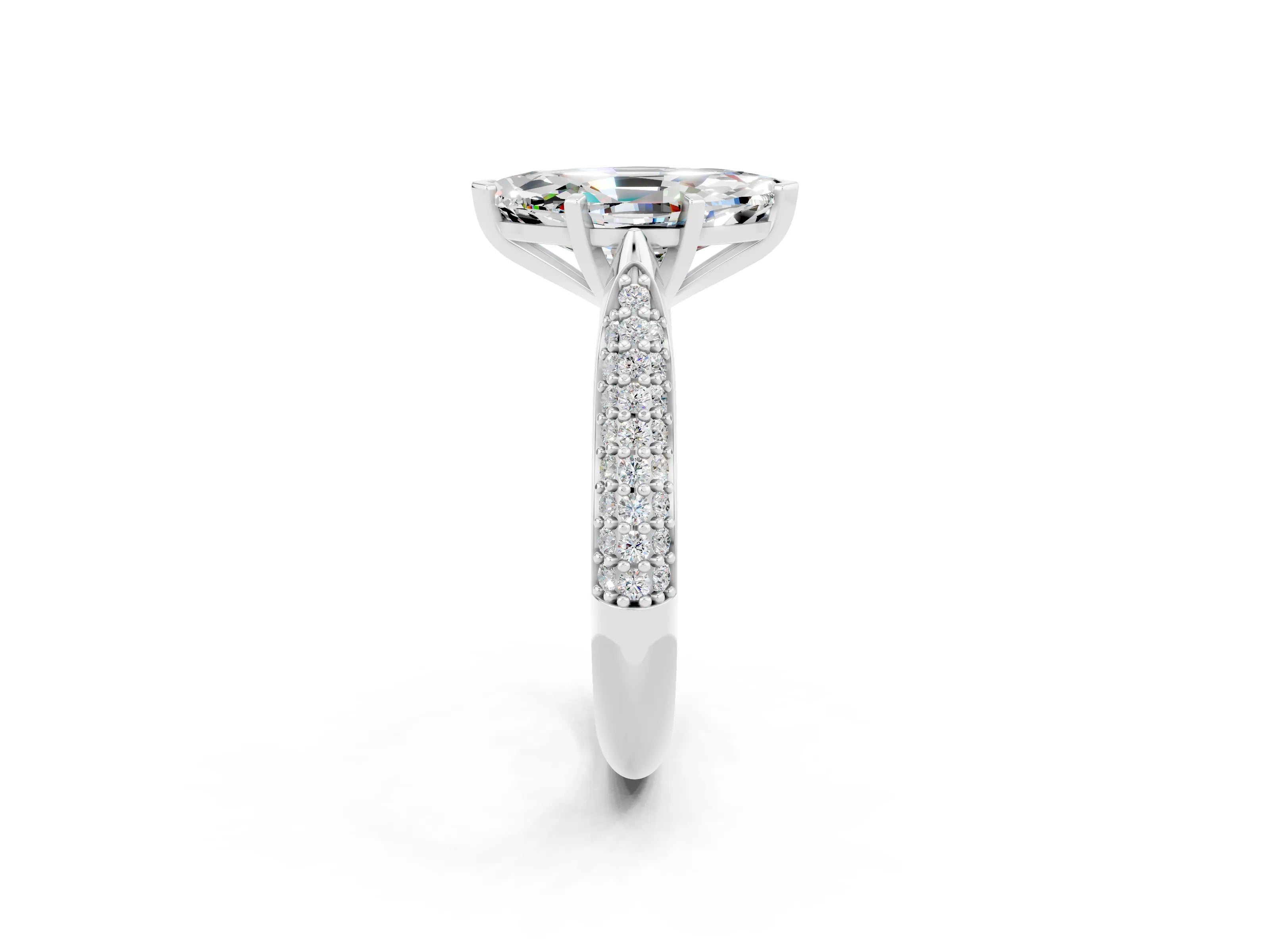 White gold Marquise Cut Diamond Solitaire Engagement Ring with Pavé Band and Four-Prong Setting_2