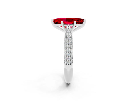 White gold Marquise Cut Diamond Solitaire Engagement Ring with Pavé Band and Four-Prong Setting_2