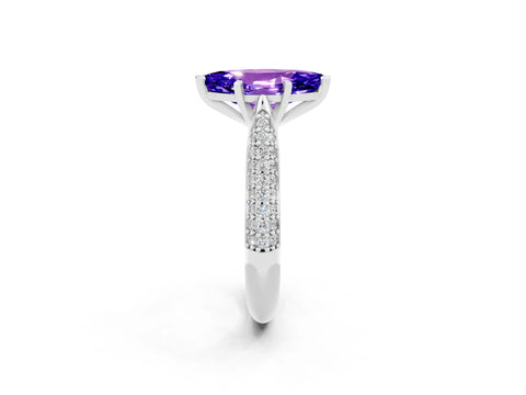 White gold Marquise Cut Diamond Solitaire Engagement Ring with Pavé Band and Four-Prong Setting_2