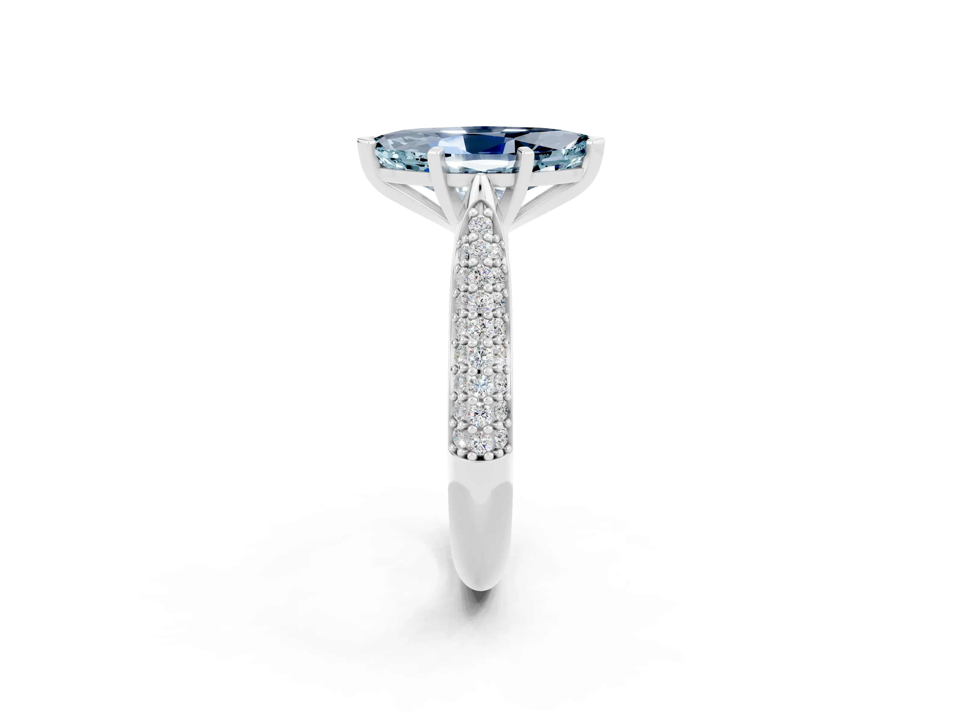 White gold Marquise Cut Diamond Solitaire Engagement Ring with Pavé Band and Four-Prong Setting_2
