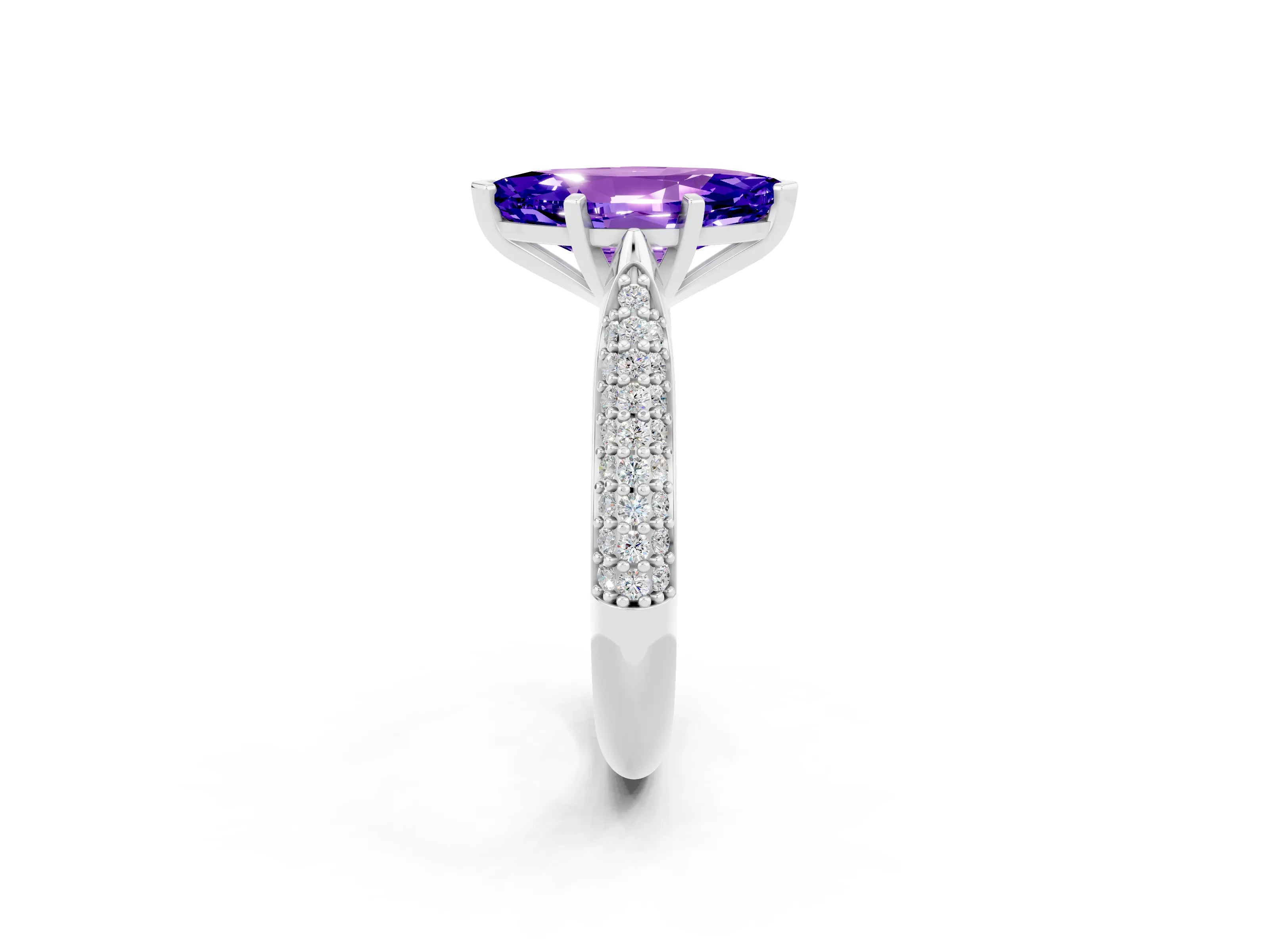 White gold Marquise Cut Diamond Solitaire Engagement Ring with Pavé Band and Four-Prong Setting_2