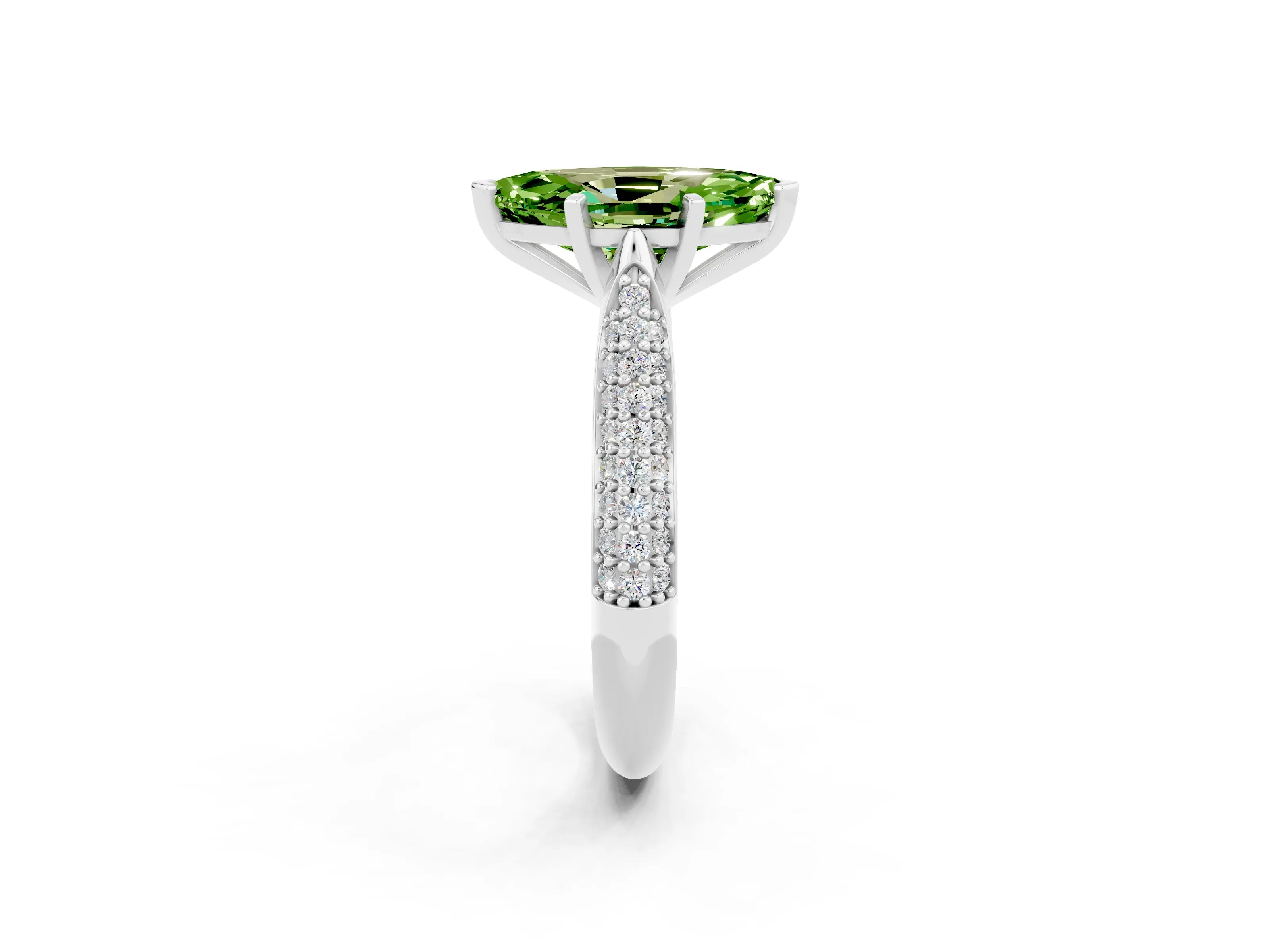 White gold Marquise Cut Diamond Solitaire Engagement Ring with Pavé Band and Four-Prong Setting_2
