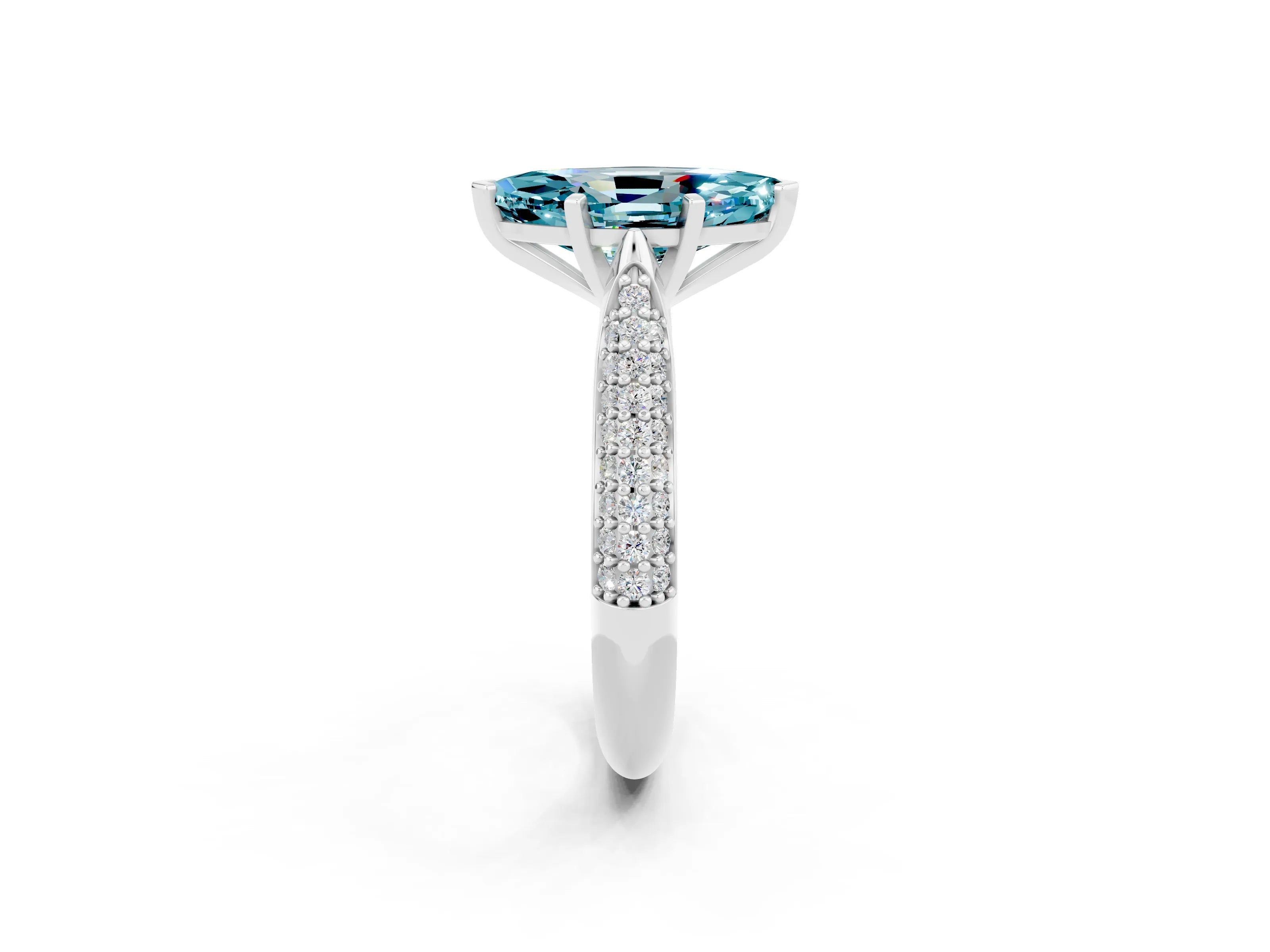 White gold Marquise Cut Diamond Solitaire Engagement Ring with Pavé Band and Four-Prong Setting_2