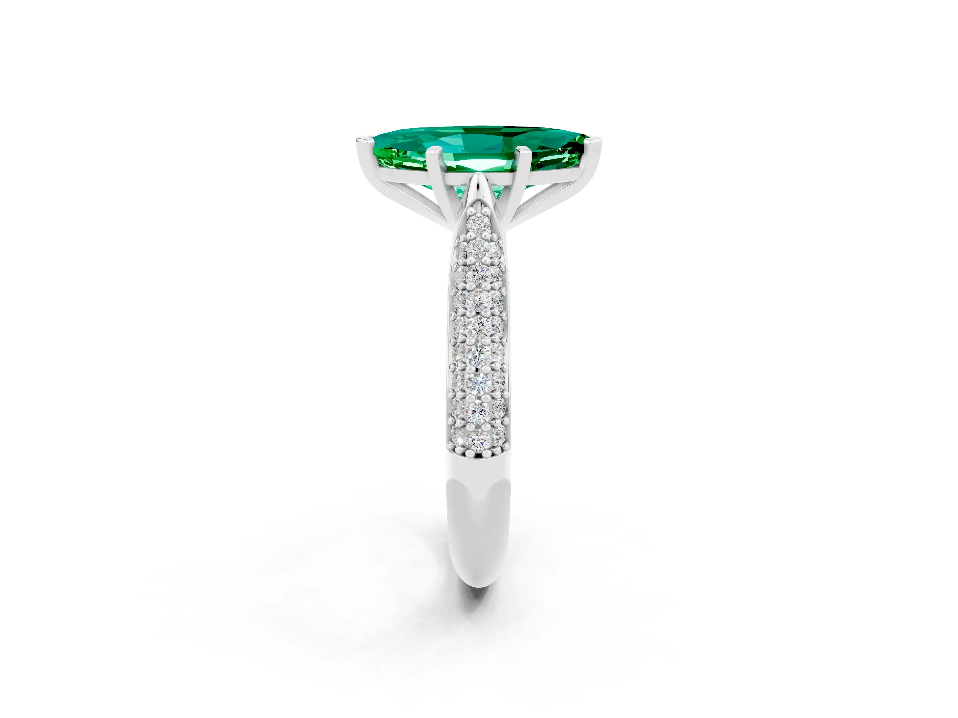 White gold Marquise Cut Diamond Solitaire Engagement Ring with Pavé Band and Four-Prong Setting_2