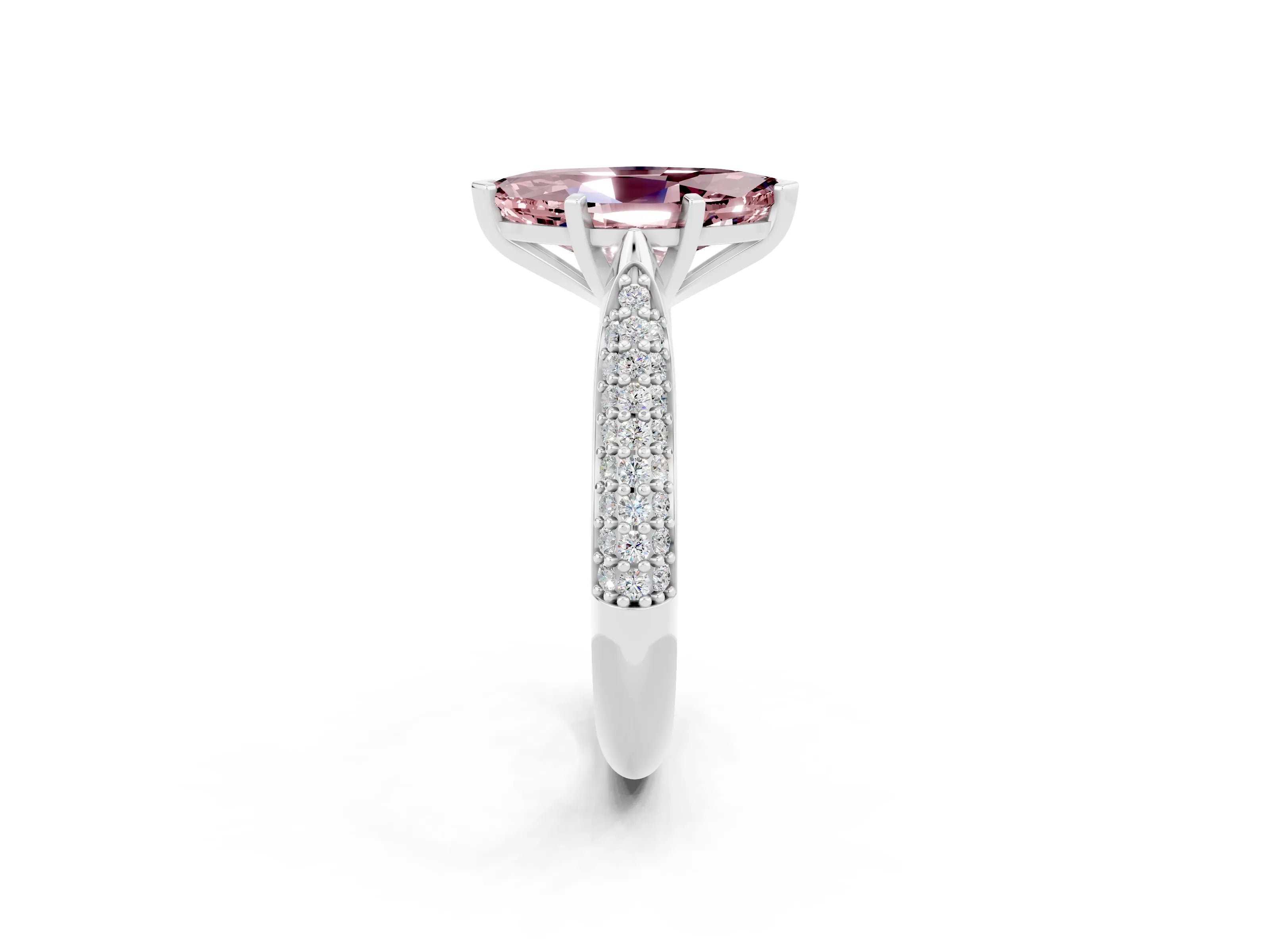 White gold Marquise Cut Diamond Solitaire Engagement Ring with Pavé Band and Four-Prong Setting_2