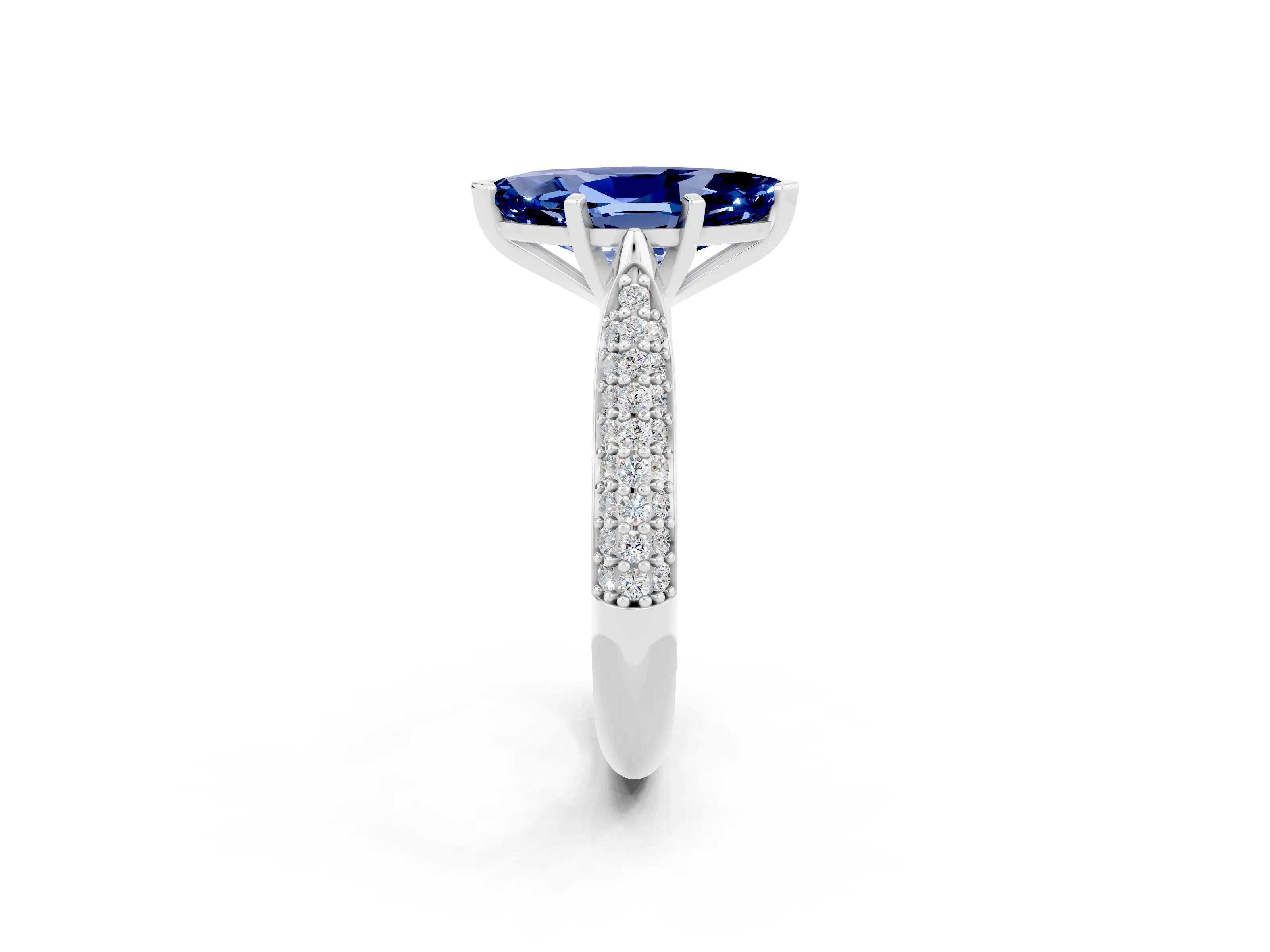 White gold Marquise Cut Diamond Solitaire Engagement Ring with Pavé Band and Four-Prong Setting_2