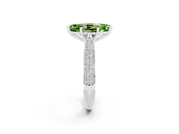 Silver Marquise Cut Diamond Solitaire Engagement Ring with Pavé Band and Four-Prong Setting