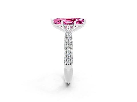 White gold Marquise Cut Diamond Solitaire Engagement Ring with Pavé Band and Four-Prong Setting_2