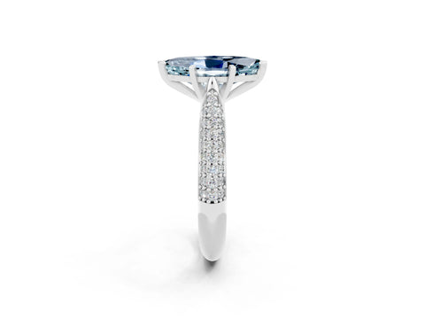 White gold Marquise Cut Diamond Solitaire Engagement Ring with Pavé Band and Four-Prong Setting_2