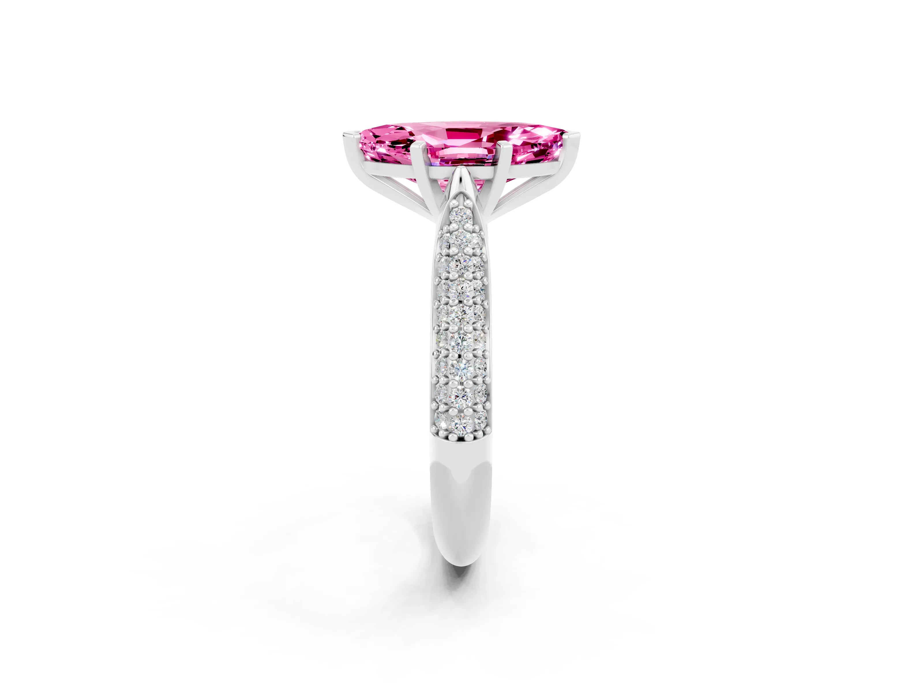 White gold Marquise Cut Diamond Solitaire Engagement Ring with Pavé Band and Four-Prong Setting_2