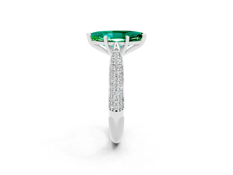 White gold Marquise Cut Diamond Solitaire Engagement Ring with Pavé Band and Four-Prong Setting_2