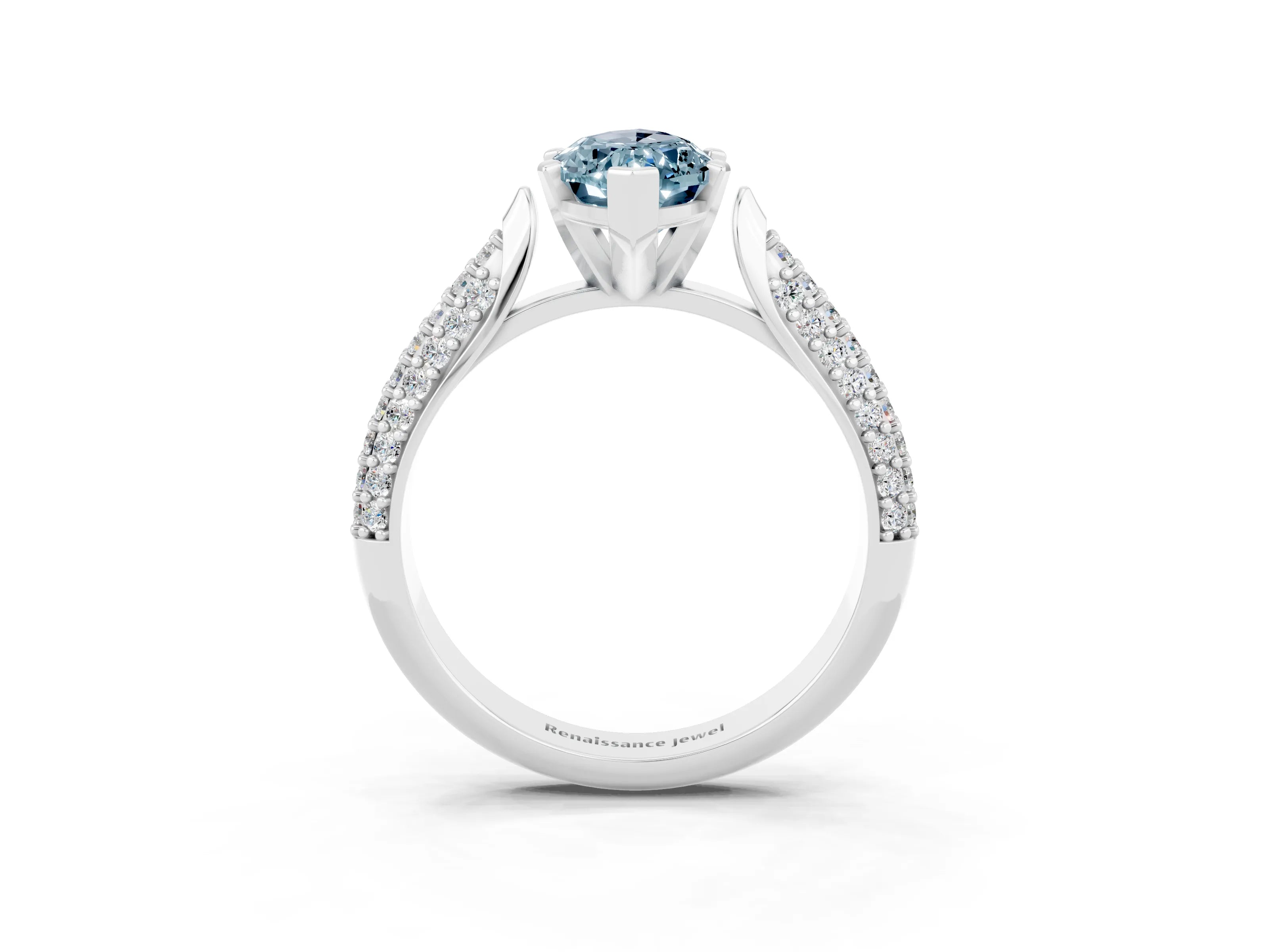 White gold Marquise Cut Diamond Solitaire Engagement Ring with Pavé Band and Four-Prong Setting_3