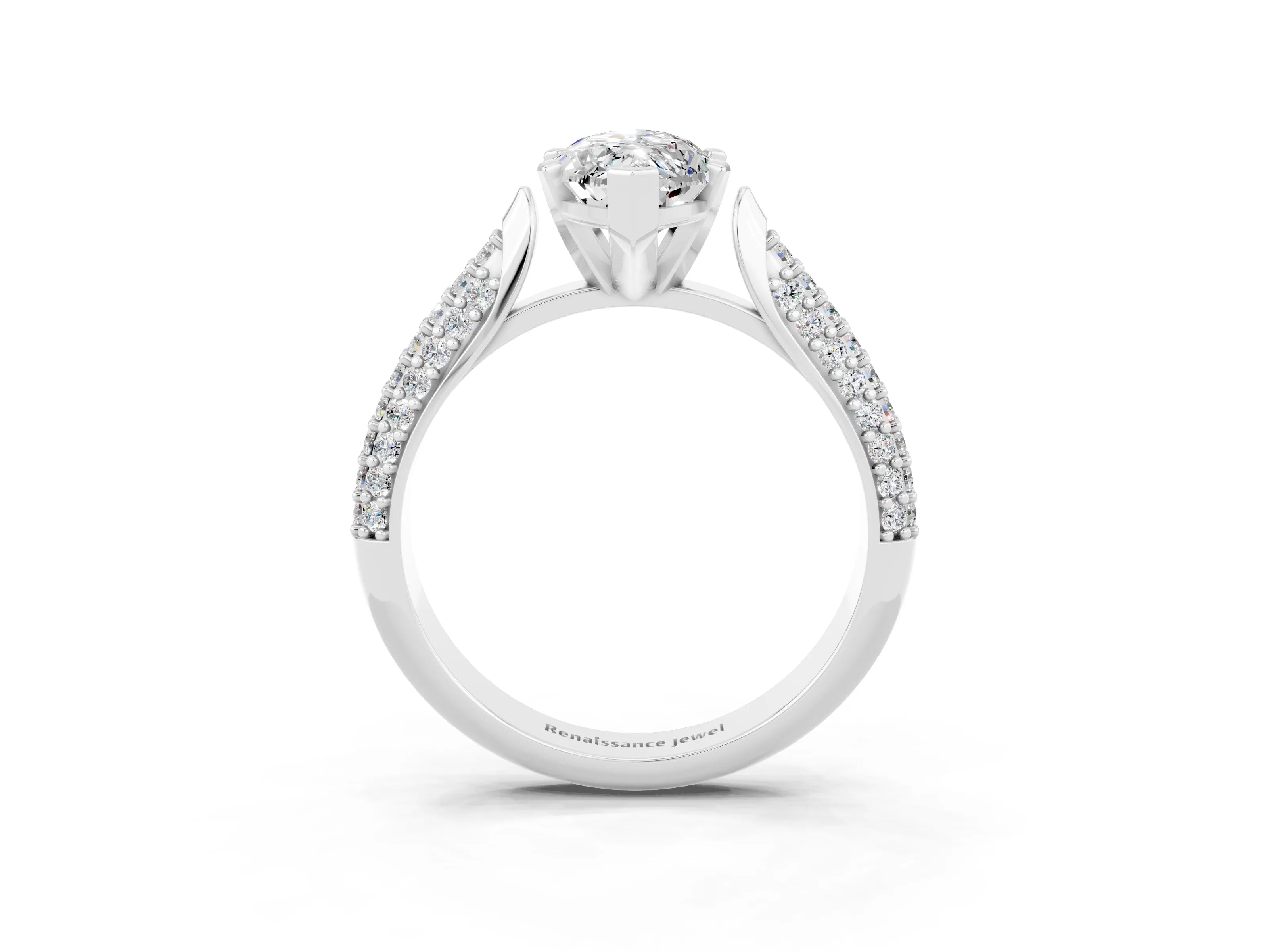 White gold Marquise Cut Diamond Solitaire Engagement Ring with Pavé Band and Four-Prong Setting_3