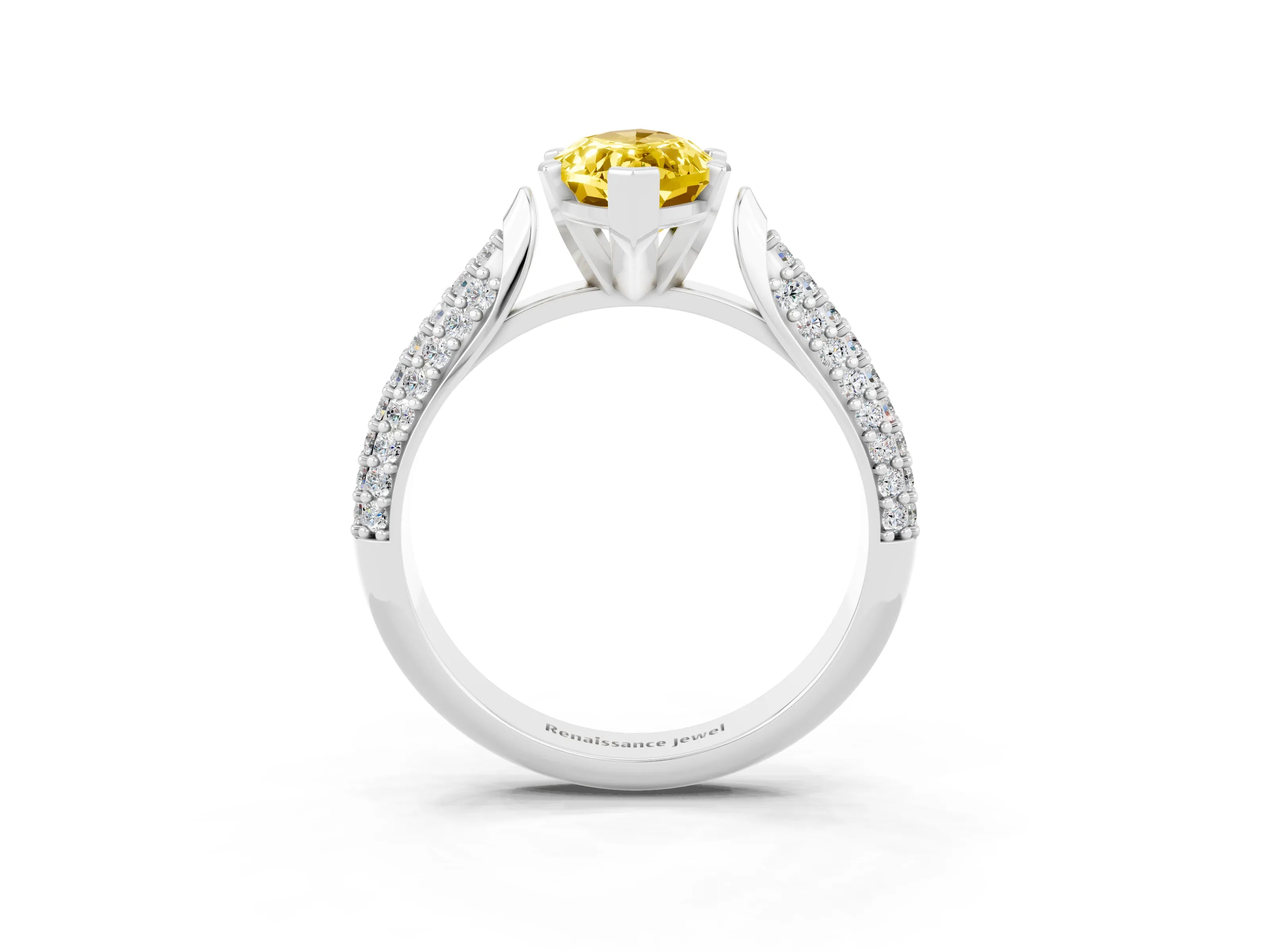 White gold Marquise Cut Diamond Solitaire Engagement Ring with Pavé Band and Four-Prong Setting_3
