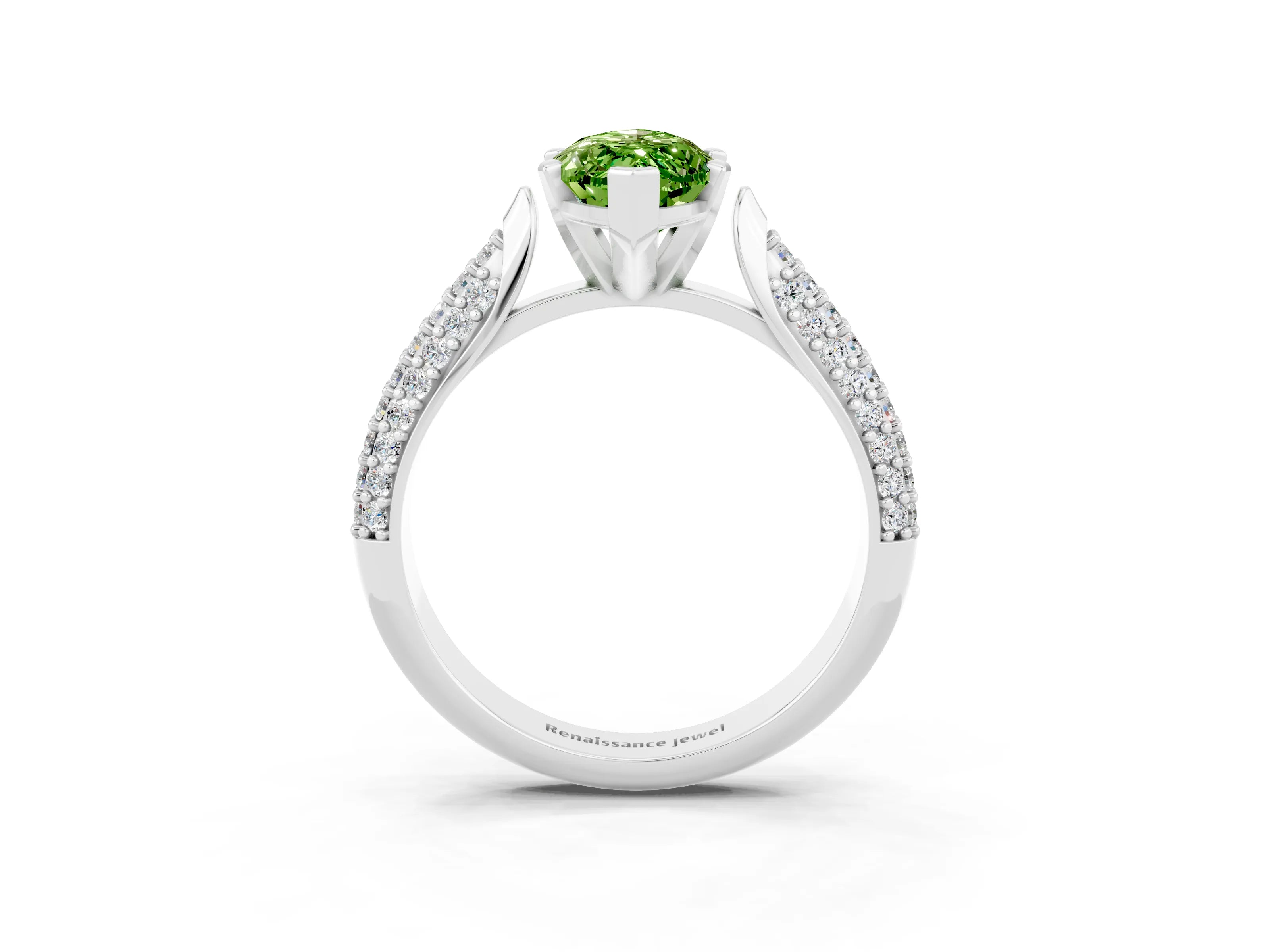 White gold Marquise Cut Diamond Solitaire Engagement Ring with Pavé Band and Four-Prong Setting_3