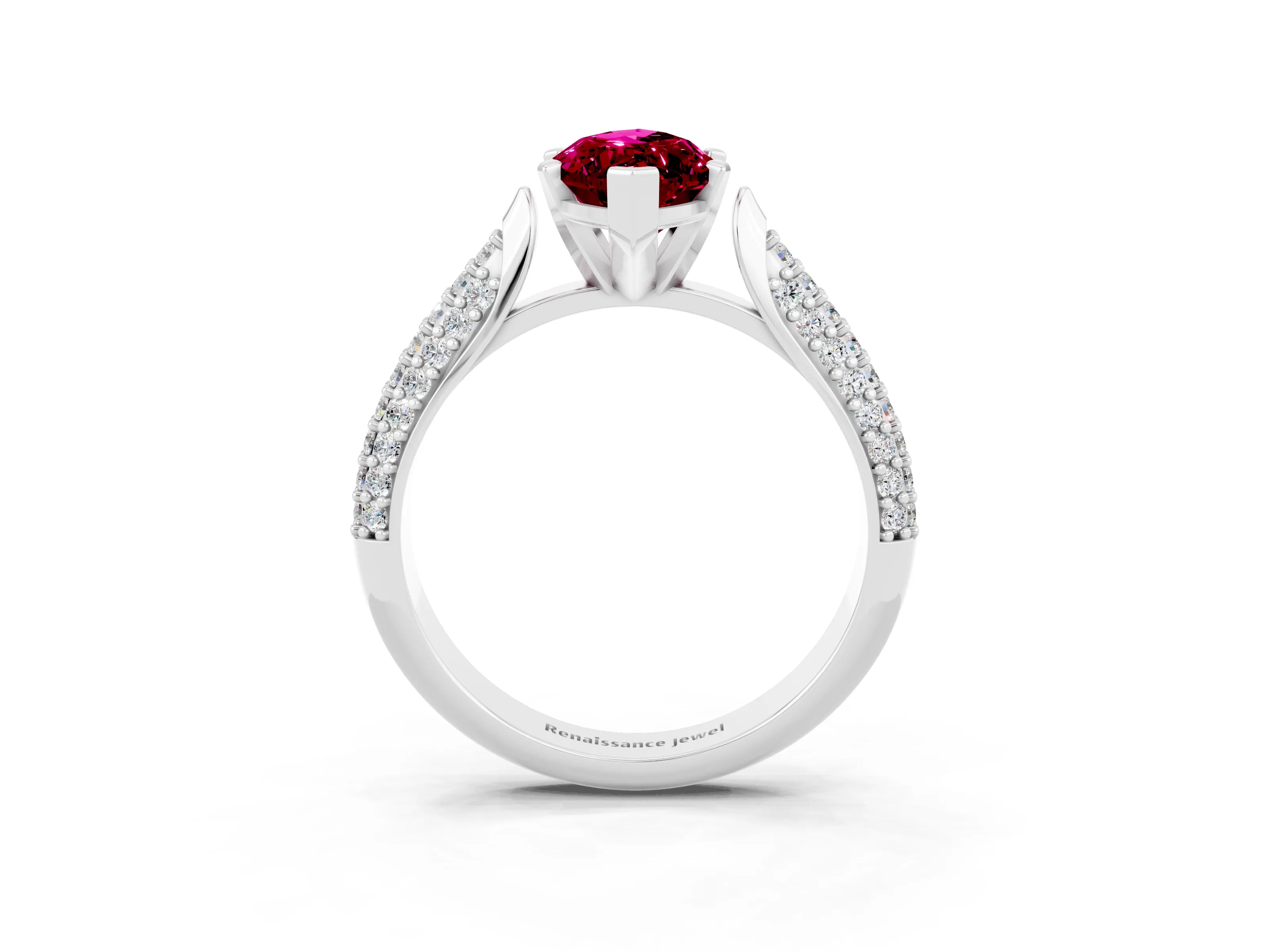 White gold Marquise Cut Diamond Solitaire Engagement Ring with Pavé Band and Four-Prong Setting_3