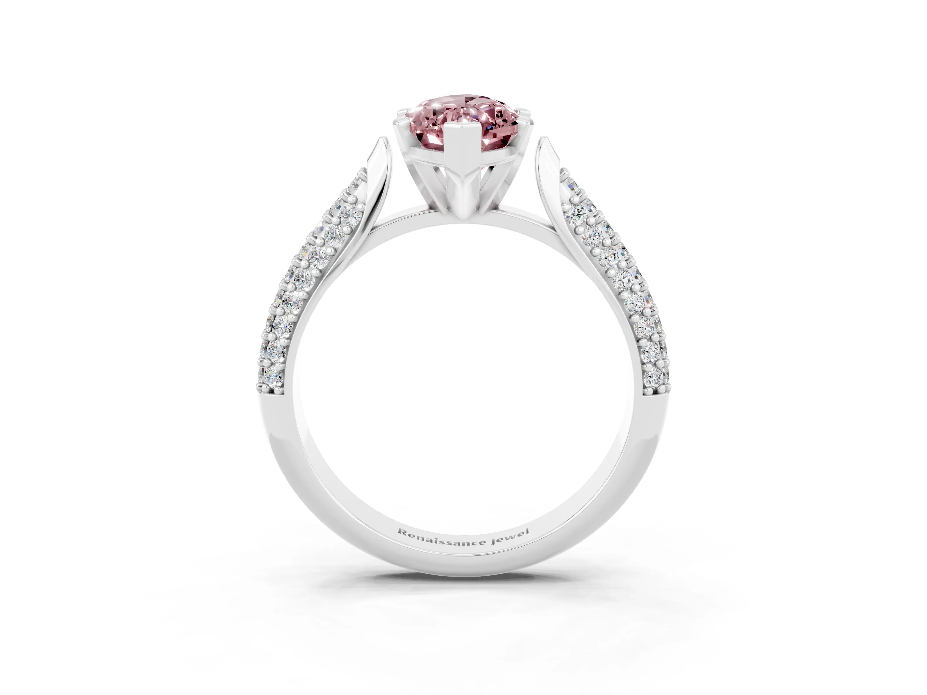 White gold Marquise Cut Diamond Solitaire Engagement Ring with Pavé Band and Four-Prong Setting_3